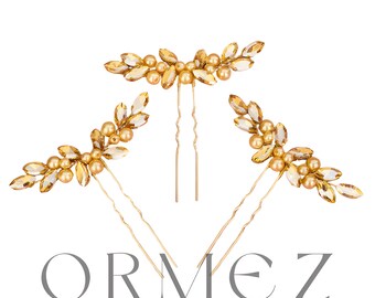 Gold bridal hairpin bridal headpiece gold bridal hair jewelery bridal dress bridal hair comb bridal hair pin prom hair accessory