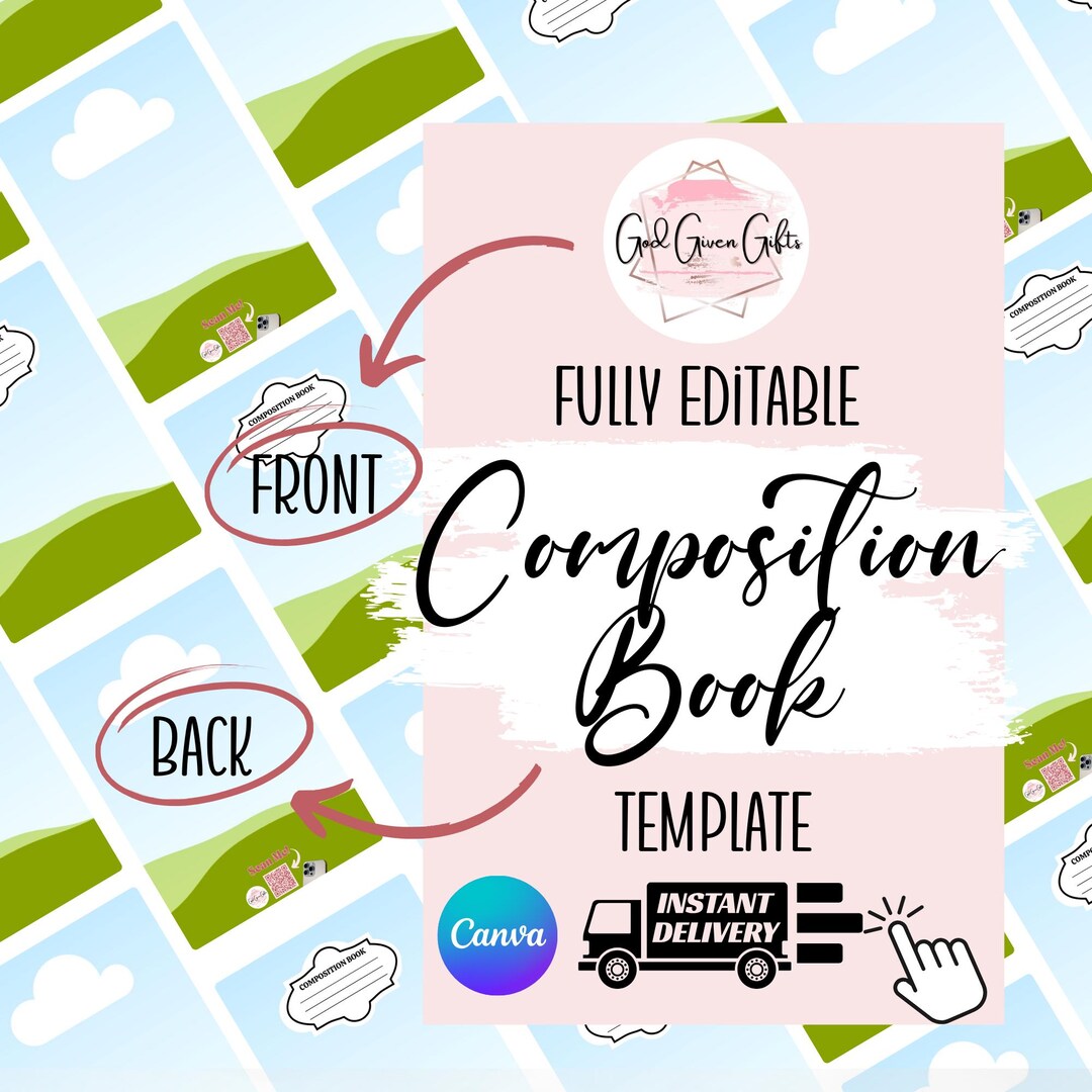 Editable Composition Book Cover Templates Canva Drag & Drop Bundle