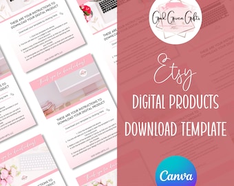 Digital Product Download Instruction Template for Etsy Sellers and Digital Product Sellers, Canva Template