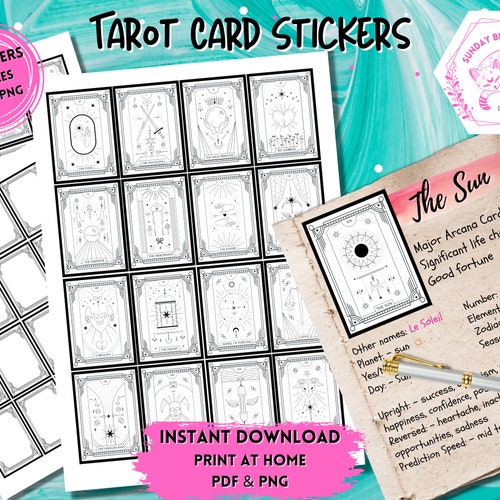 Printable Tarot Card Stickers for Tarot Card Journal Witch - Etsy