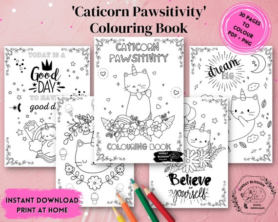 unicorn cat coloring book printable kitten colouring page for etsy denmark