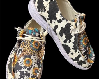 Frauen Sonnenblume Kuh Leopard Hey Dude Dupes