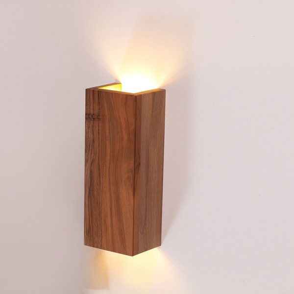 Walnut Wooden Sconce Lamp , Wood Wall Sconces , Industrial Decor Lighting , Solid Rustic Wood Lights ,Led Bulb Included (11 x 4 x 3 inches)