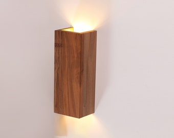 Walnut Wooden Sconce Lamp , Wood Wall Sconces , Industrial Decor Lighting , Solid Rustic Wood Lights ,Led Bulb Included (11 x 4 x 3 inches)