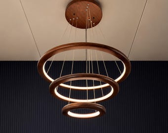 Luxury Ceiling Lighting, Modern Dining Room Wooden Pendant Lamp, Chic Walnut Ceiling Lamp, Contemporary LED Pendant Light for Entryway