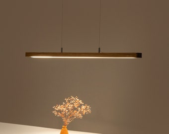 Walnut Wood Linear Pendant Light , Curved Edge Minimalist Modern Wood Lamp , Kitchen Island Pendant Ceiling Lighting , Wood Ceiling Led Lamp