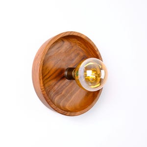 Organic Modern Round Wall Sconce, Japandi Wooden Wall Lamp, Boho Wall Lighting Fixture, Walnut Wood Home Decor Sconce, Scandinavian Sconce