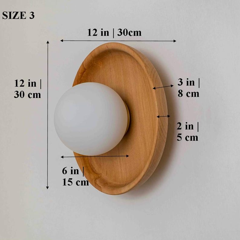 Rund vägglampa i valnöt, väggbelysning för heminredning, organisk rustik vägglampa, modern boho väggbelysning, skandinavisk vägglampa bild 9