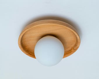 Natural Wood Ceiling Light, Round Walnut Wooden Ceiling Lamp, Modern Boho Indoor Globe Ceiling Lamp, Farmhouse Home Decor Ceiling Lighting