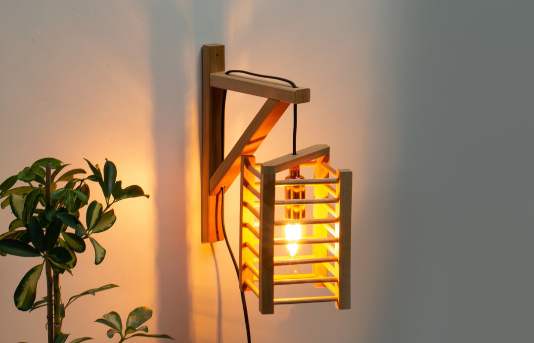 Wooden Sconce Lamp Wood Wall Sconces Industrial Decor Etsy