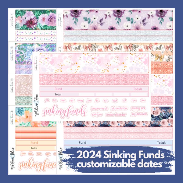 2024 Sinking funds - Customizable dates for Quarterly, Bi-Annual, or Annual || Budget planner setup stickers