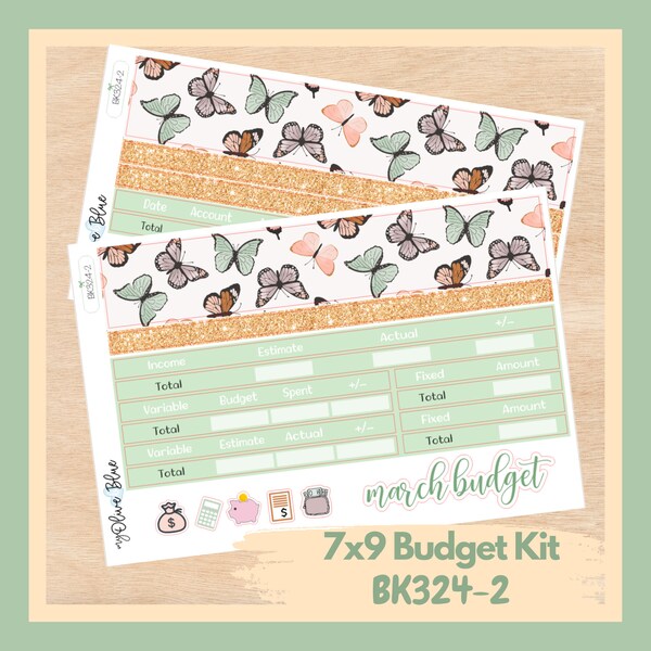 BK324-2 | MARCH Design 2 2024 | Monthly Budget Stickers | 7x9 Erin Condren and Plum Paper | Cashless budgeting spreads