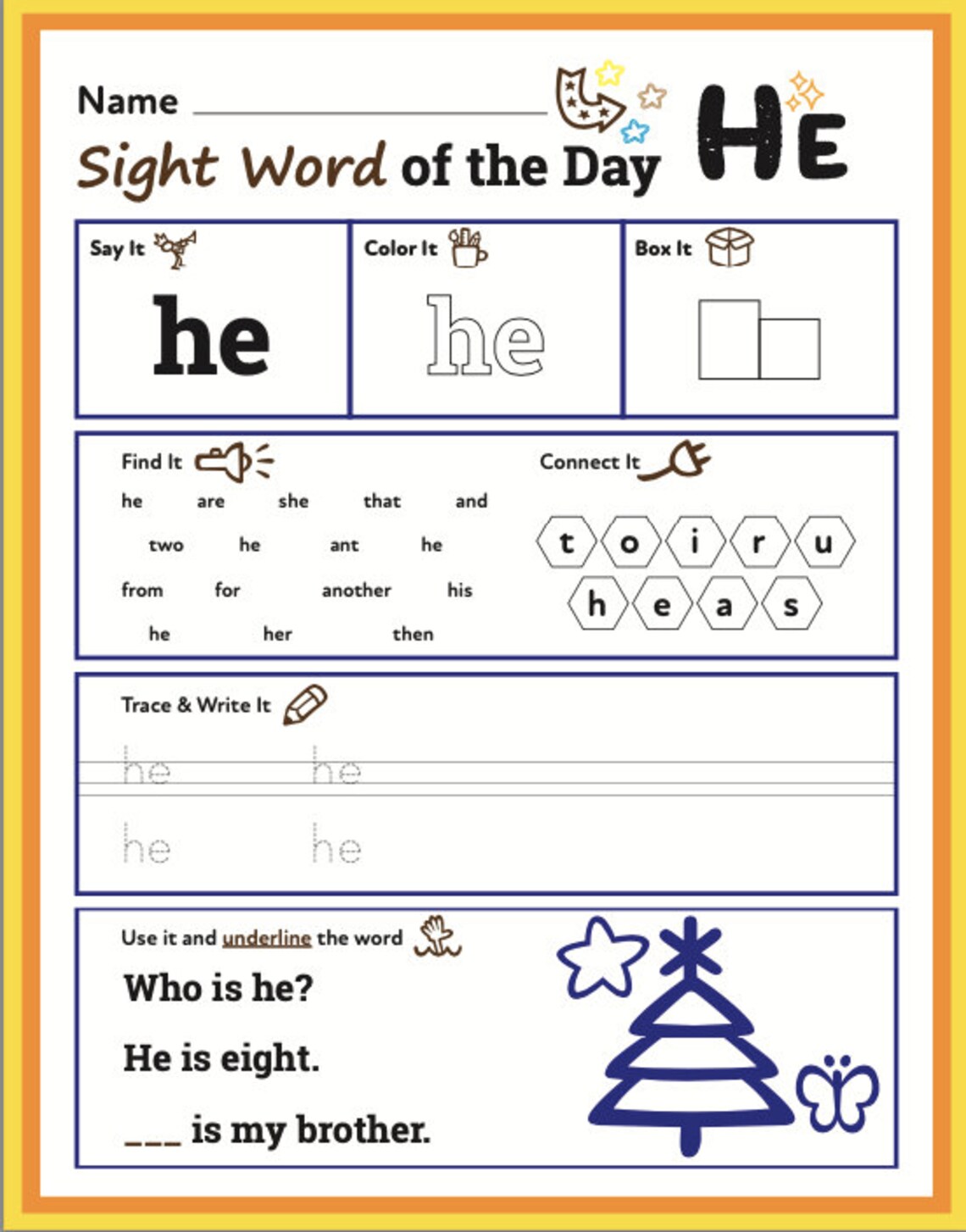 50 Printable Sight Word Worksheets for Preschool | Etsy