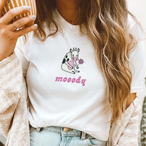 Mooody Funny Mental Health Shirt Cow Shirt Moody Emotional Depression Shirt Retro Graphic Tee Cute TShirt Feelings Shirt Funny Gift for her