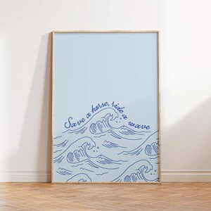 Save A Horse Ride A Wave Coastal Cowgirl Wall Art Blue Coquette Poster Digital Download Print College Girl Cottagecore Room Decor Trendy