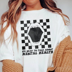 Its Okay to Talk About Mental Health Shirt | Mental Health Shirt Anxiety Shirt Checkered Shirt Y2k Shirt Depression Therapy Therapist Shirt