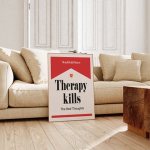 Therapy Kills The Bad Thoughts Wall Art Mental Health Poster Digital Download Aesthetic College Dorm Decor Trendy Y2k Retro Funny Print image 2