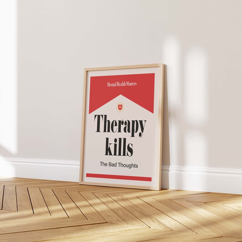 Therapy Kills The Bad Thoughts Wall Art Mental Health Poster Digital Download Aesthetic College Dorm Decor Trendy Y2k Retro Funny Print image 3