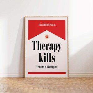 Therapy Kills The Bad Thoughts Wall Art Mental Health Poster Digital Download Aesthetic College Dorm Decor Trendy Y2k Retro Funny Print image 5