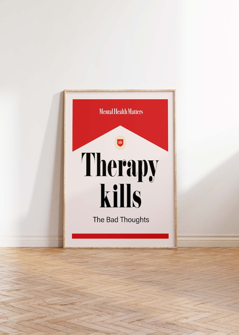 Therapy Kills The Bad Thoughts Wall Art Mental Health Poster Digital Download Aesthetic College Dorm Decor Trendy Y2k Retro Funny Print image 5