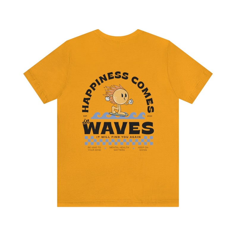 Happiness Comes In Waves Mental Health Shirt Anxiety Shirt Surfer Sun Retro Graphic Tee VSCO Self Care Aesthetic Sun 988 Suicide Awareness image 5