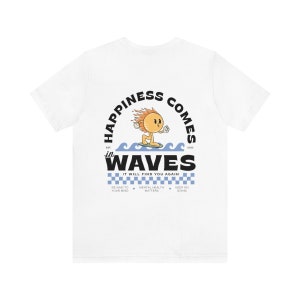 Happiness Comes In Waves Mental Health Shirt Anxiety Shirt Surfer Sun Retro Graphic Tee VSCO Self Care Aesthetic Sun 988 Suicide Awareness image 9