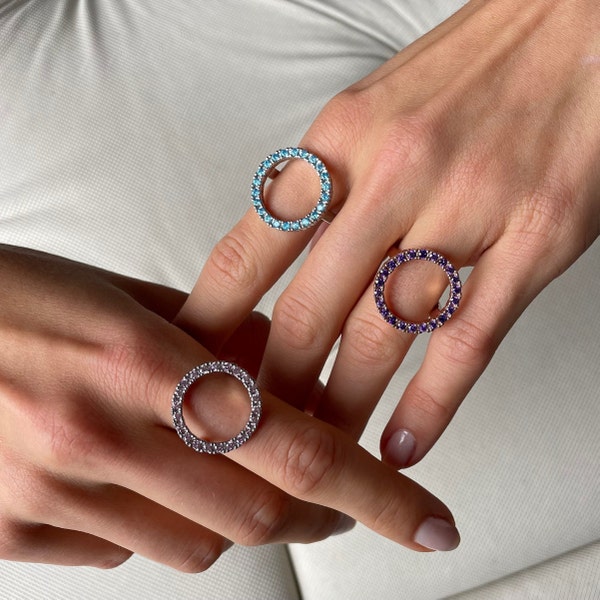 CZ Halo Ring - Sprankelende Open Circle Ring - Minimalistische Sterling zilveren sieraden - Zirconia Sieraden - Uniek cadeau