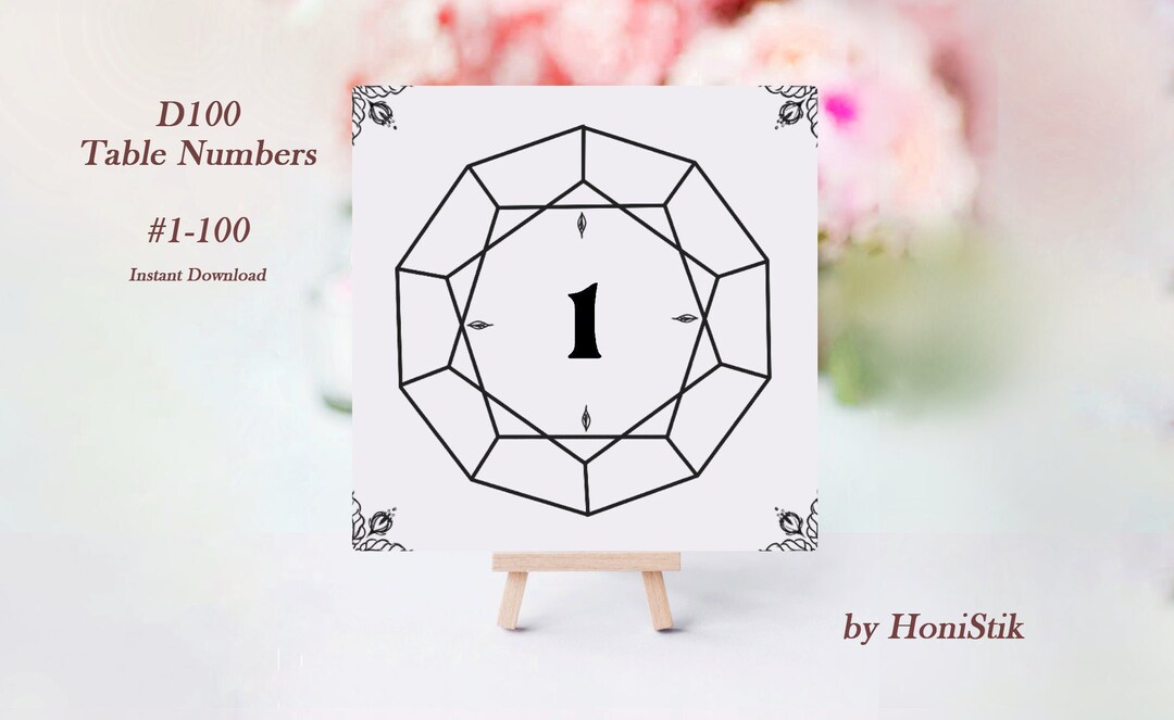D100 Table Numbers DND Dice Theme Dungeons and Dragons Digital Wedding