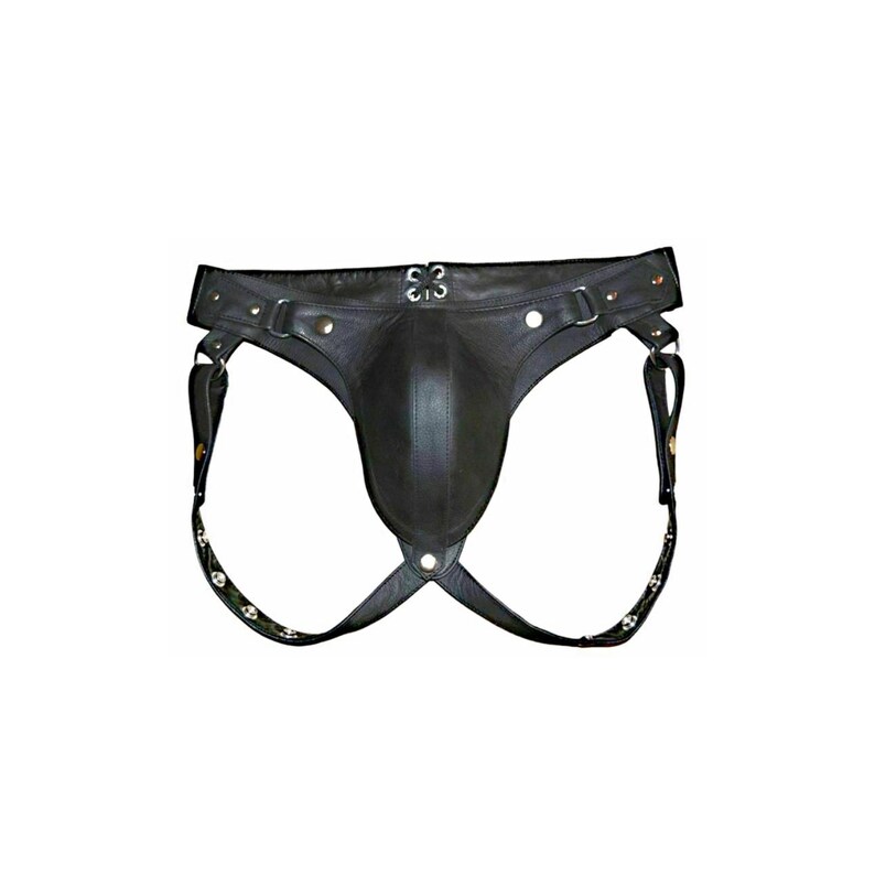 Men's Genuine Leather Jockstrap With Front Zipper - Black, Very Soft (One Size)