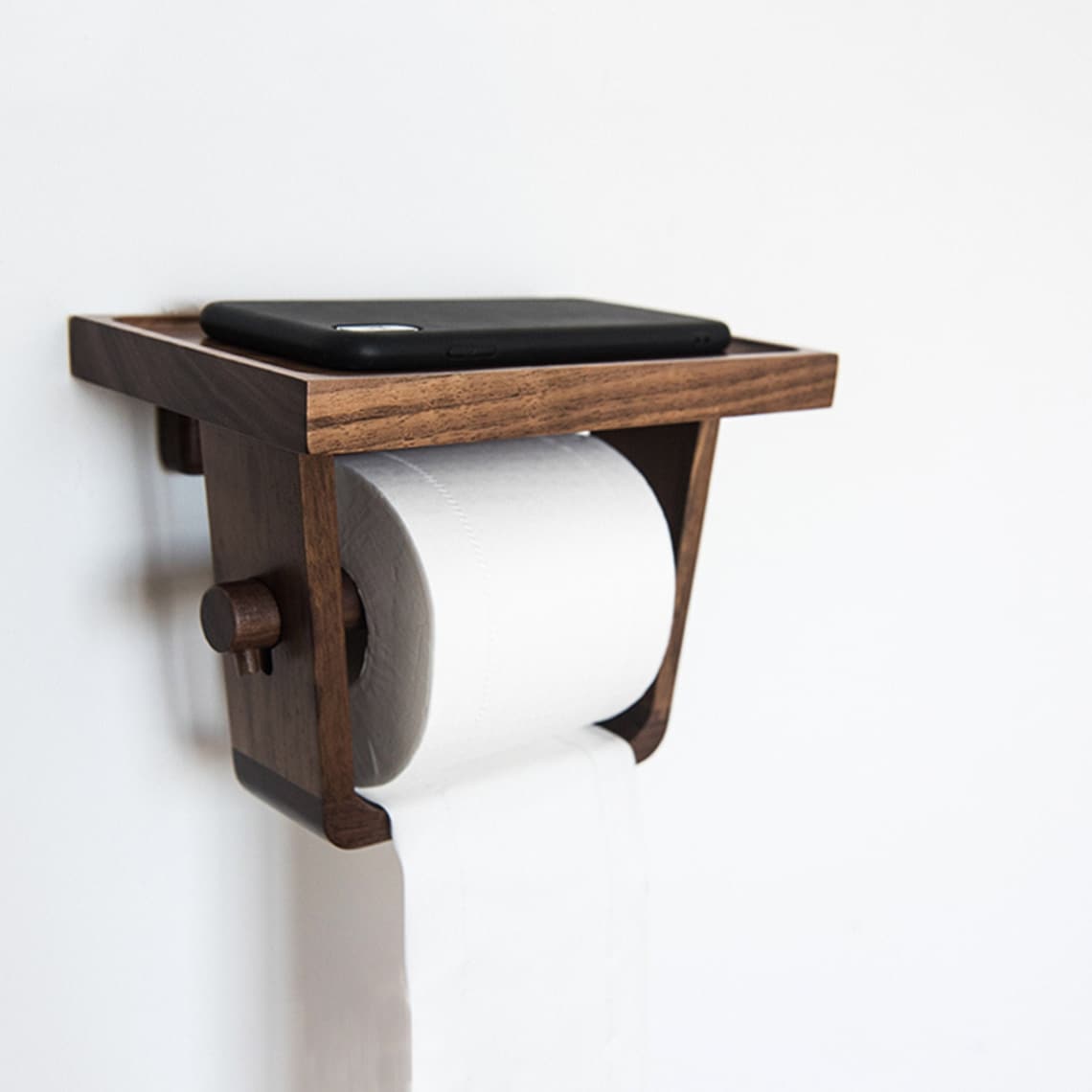 Wooden Roll Paper Holder With Shelf Toilet Roll Holder Etsy