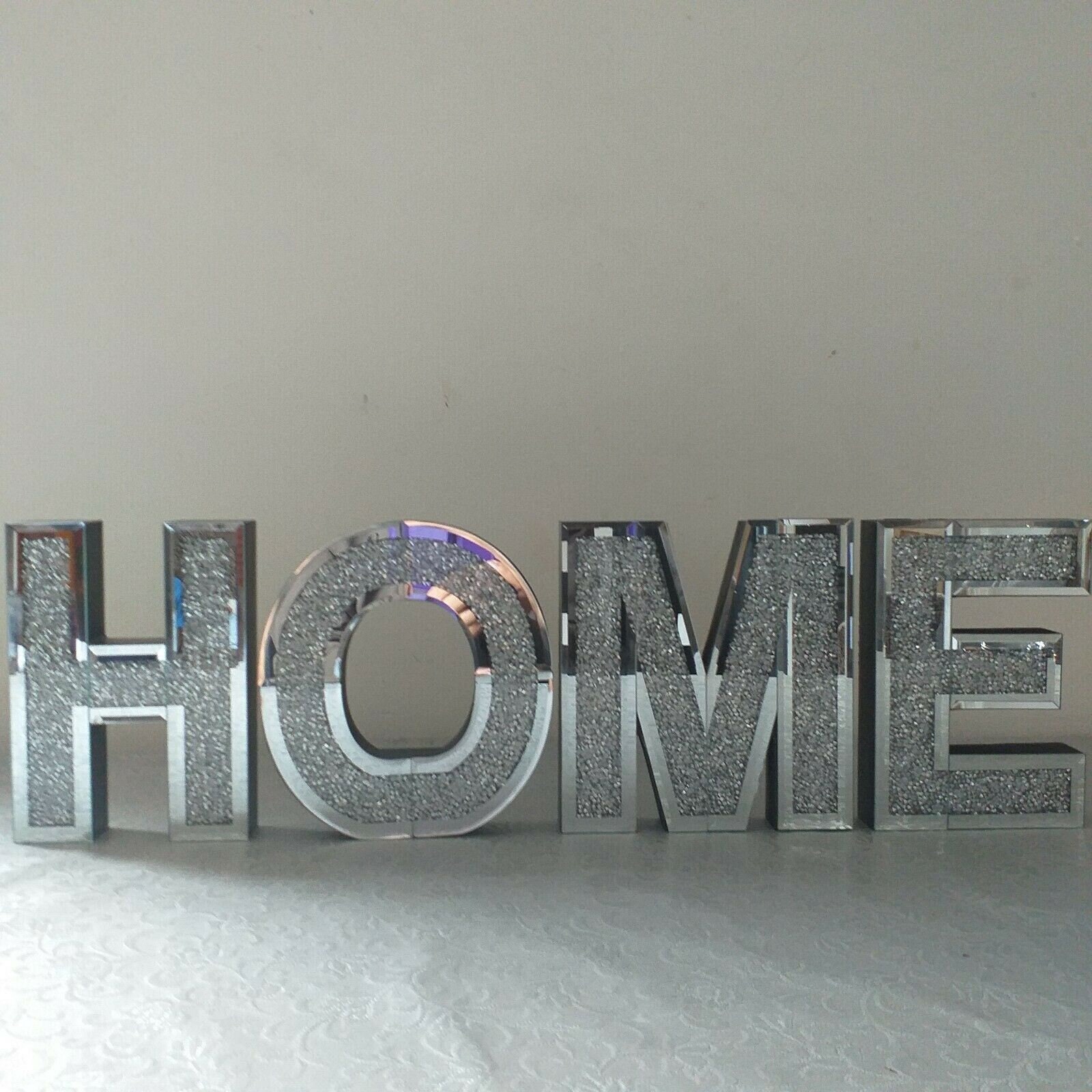 Silver Mirror Glass HOME Letters Sign Wall Hanging Art Plaque picture