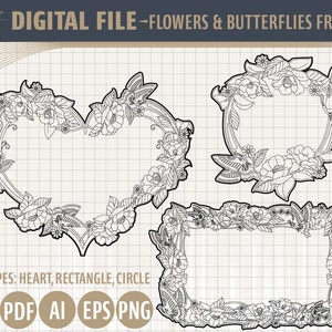 Flowers & Butterflies svg, Butterfly design svg, Butterfly clipart, Flowers clipart, Floral svg, Laser svg flowers nursery name sign