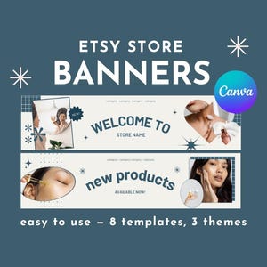 Easy & Customizable Etsy Storefront Banner Templates | 8 layouts, 3 themes, Canva template | Store front, Banner, Etsy, Facebook