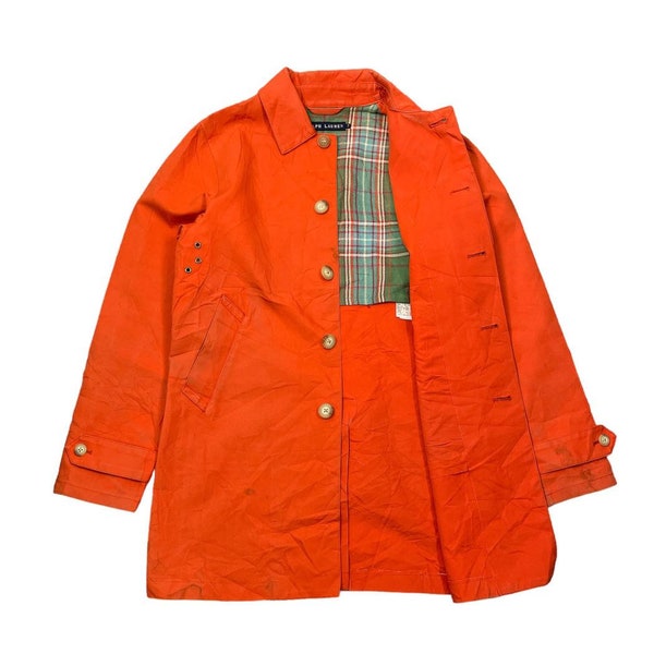 Vintage Ralph Lauren Waxed Jacket Plaid Tartan Checked Lined Orange Size S