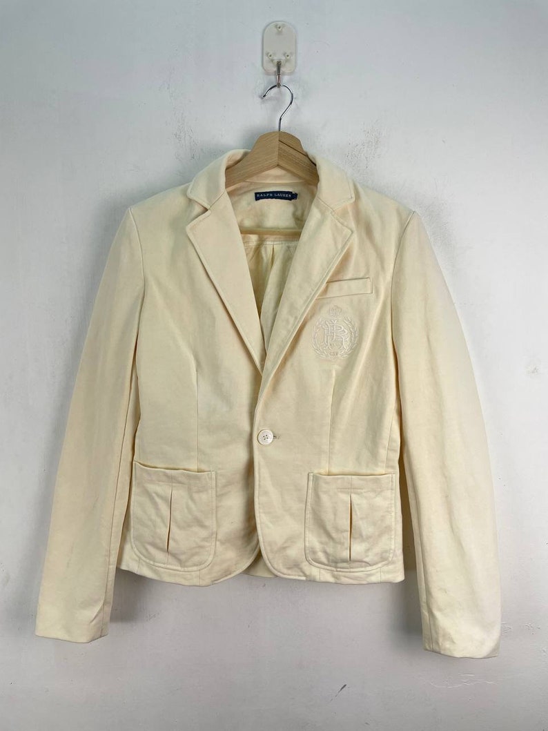 Vintage Polo Ralph Lauren Mujer Blazer Chaqueta Blanco Crema Tamaño S imagen 2