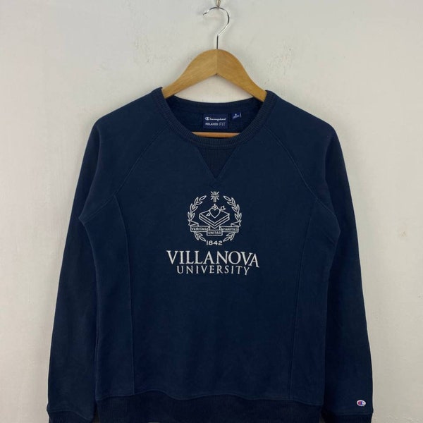 Vintage University Villanova by Champion Sweatshirt Big Logo Spellout Embroidery Dark Navy Blue