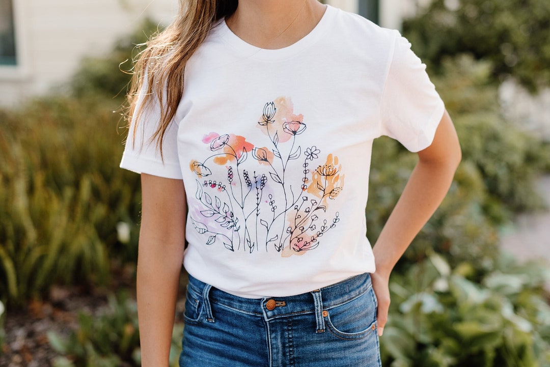 Floral Tshirt Wildflower Tee Watercolor Tshirt Boho Shirt Womens