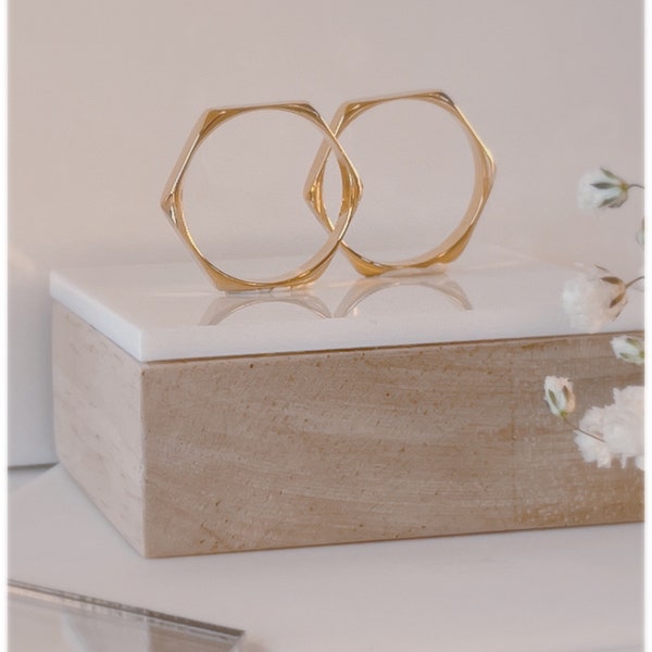 geometrischer Ring, eckiger Ring, sechseck Ring, Messing Ring vergoldet, Statement Ring