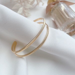 Open double ring bangle, stacking bangle, 18k gold plated bangle, minimalist bangle