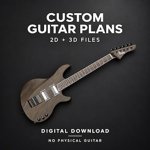 May include: A dark wood-grain electric guitar with two humbucker pickups and a fixed bridge. The text reads: CUSTOM GUITAR PLANS 2D + 3D FILES, DIGITAL DOWNLOAD, NO PHYSICAL GUITAR. The headstock features the Urban logo in white script.