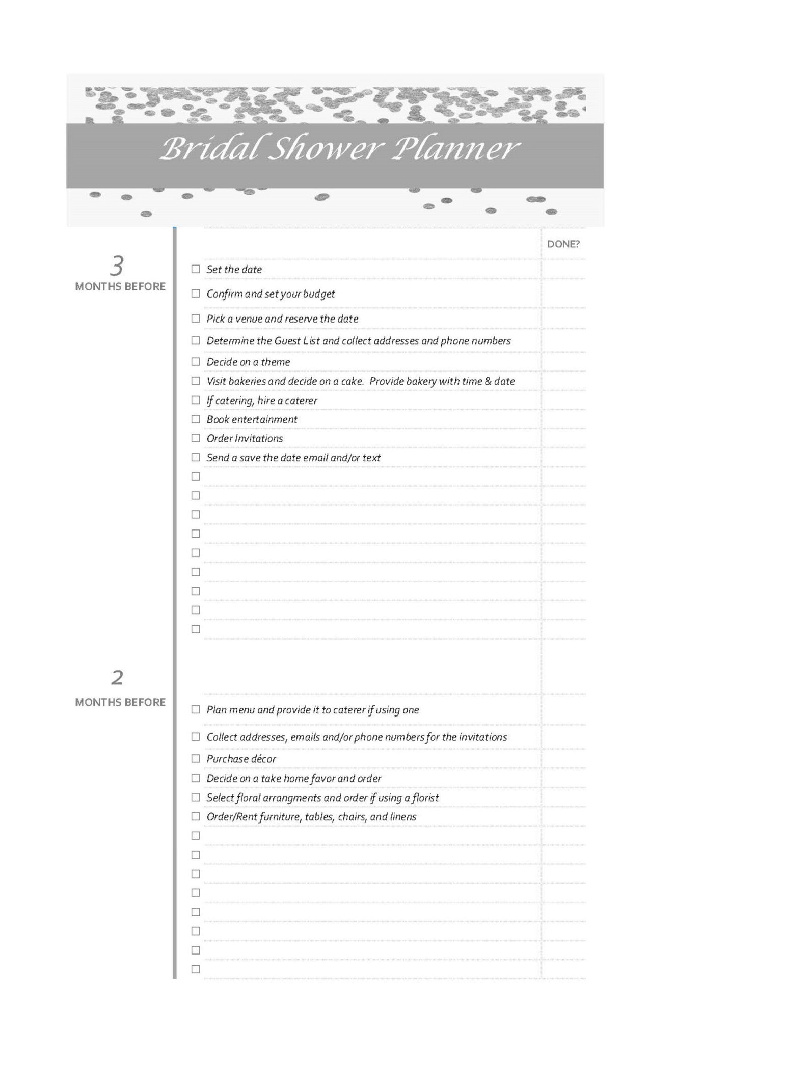 Bridal Shower Checklist / Instant Download / Confetti / Gray - Etsy
