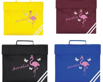 Personalised School Book Bag Girls Glitter Flamingo Detail - Back to School