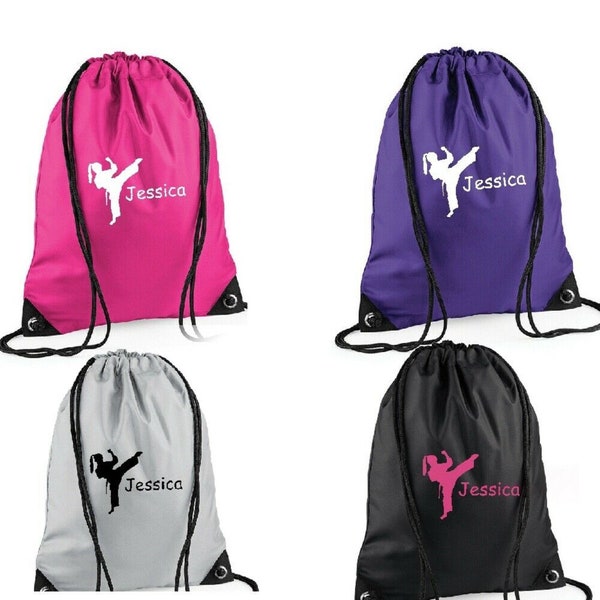 Personalised Girls Martial Art Design Drawstring Bag PE Gym School Kit Sports