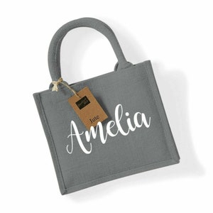 Lehrer am Ende des Begriffs Westford Mill Jute Mini personalisierte Geschenktasche / Mittagessen / Arbeit Grau