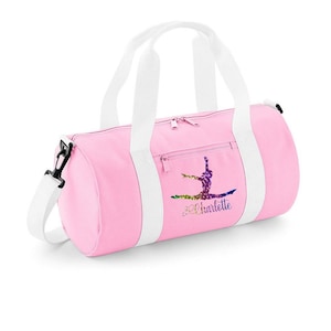 Mädchen - Personalisierte Glitter Bedruckte Barrel Tasche mit Gymnast Splits DANCE SCHOOL KIT