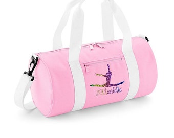 Girls Personalised Glitter Printed Barrel Bag with Gymnast Splits DANCE SCHOOL KIT