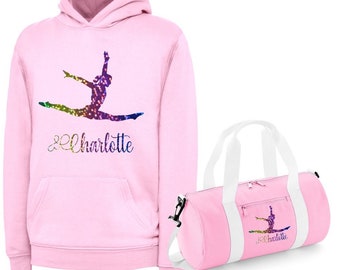 Sweat à capuche de danse/gymnastique imprimé personnalisé Gymnaste Splits avec choix de sac, 5 choix de couleurs