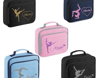 Bolsa térmica personalizada con estampado de purpurina para gimnasta, almuerzo escolar con aislamiento BPA