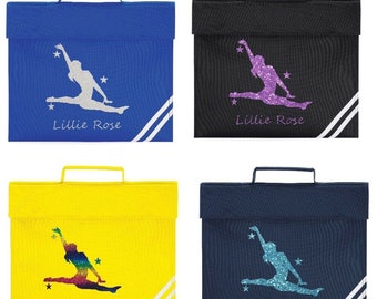 Gymnastic Splits Personalised Girls School Book Bag With Glitter Print Great Range of Colours - NEW