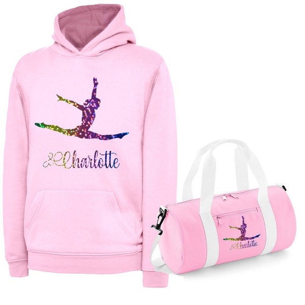 Personalisierter bedruckter Turner-Splits-Tanz-/Gymnastik-Hoodie mit Fasstasche, Option 5 Farben